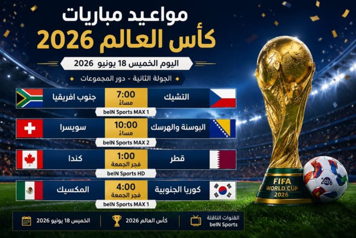 جدول مباريات كأس العالم 2026 اليوم الخميس 18 يونيو والقنوات الناقلة
