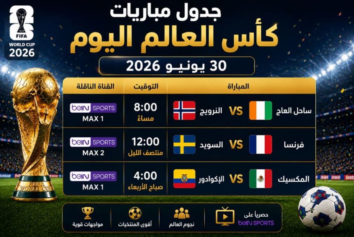 جدول مباريات كأس العالم اليوم 30 يونيو.. مواجهات قوية أبرزها فرنسا ضد السويد